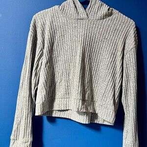 Gray Ribbed Girls Slightly Cropped Sweater